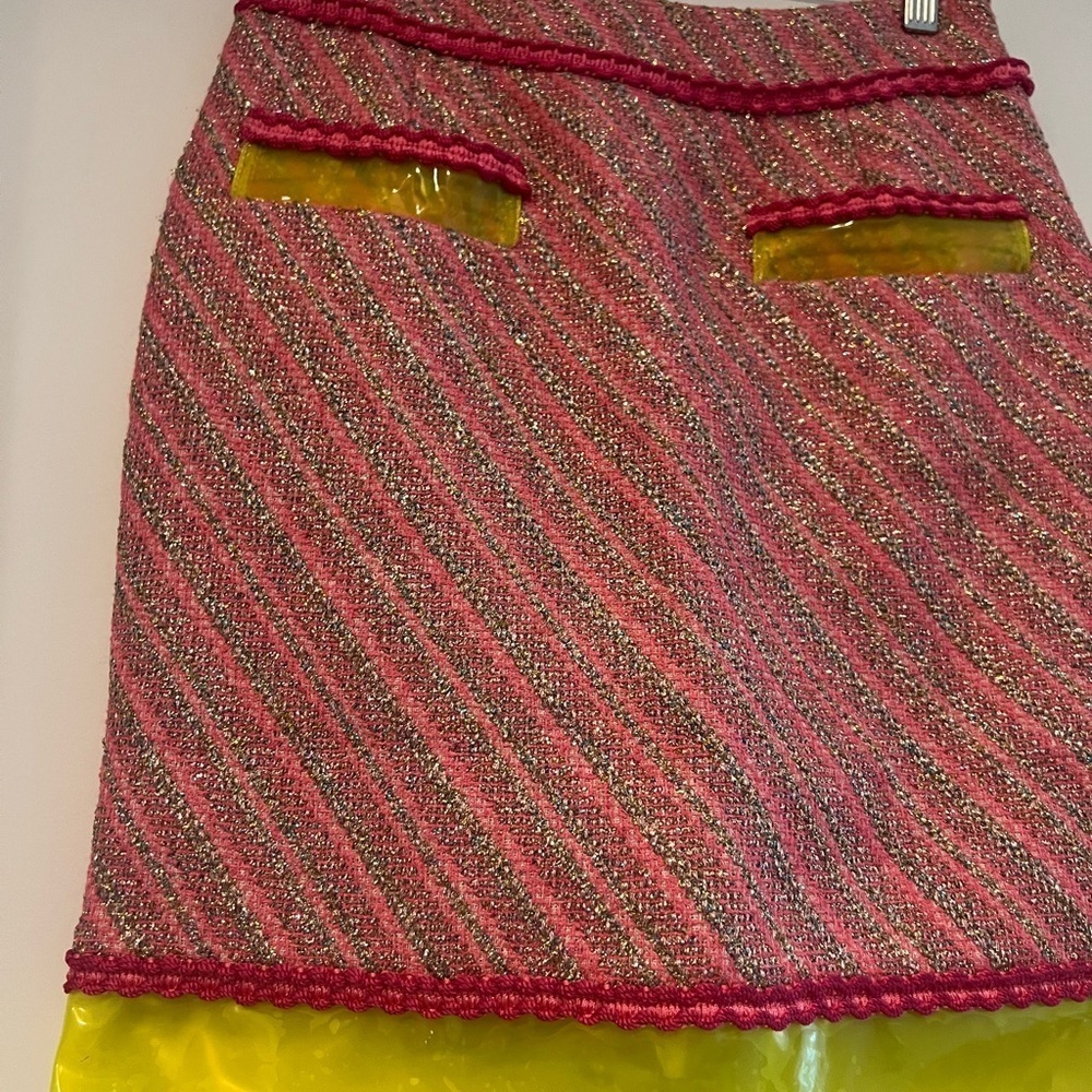 NWOT Moschino Couture ONE OF A KIND runway Pink and Yellow Tweed Skirt|size 6 - Picture 3 of 8